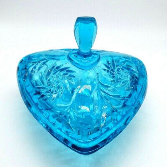 Hazel Atlas Capri Blue Pinwheel Glass Candy Dish Fluorescent Glass - Picture 5 of 5